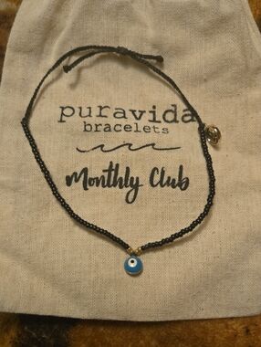 Pura Vida Black Beaded Bracelet with Blue Evil Eye Charm